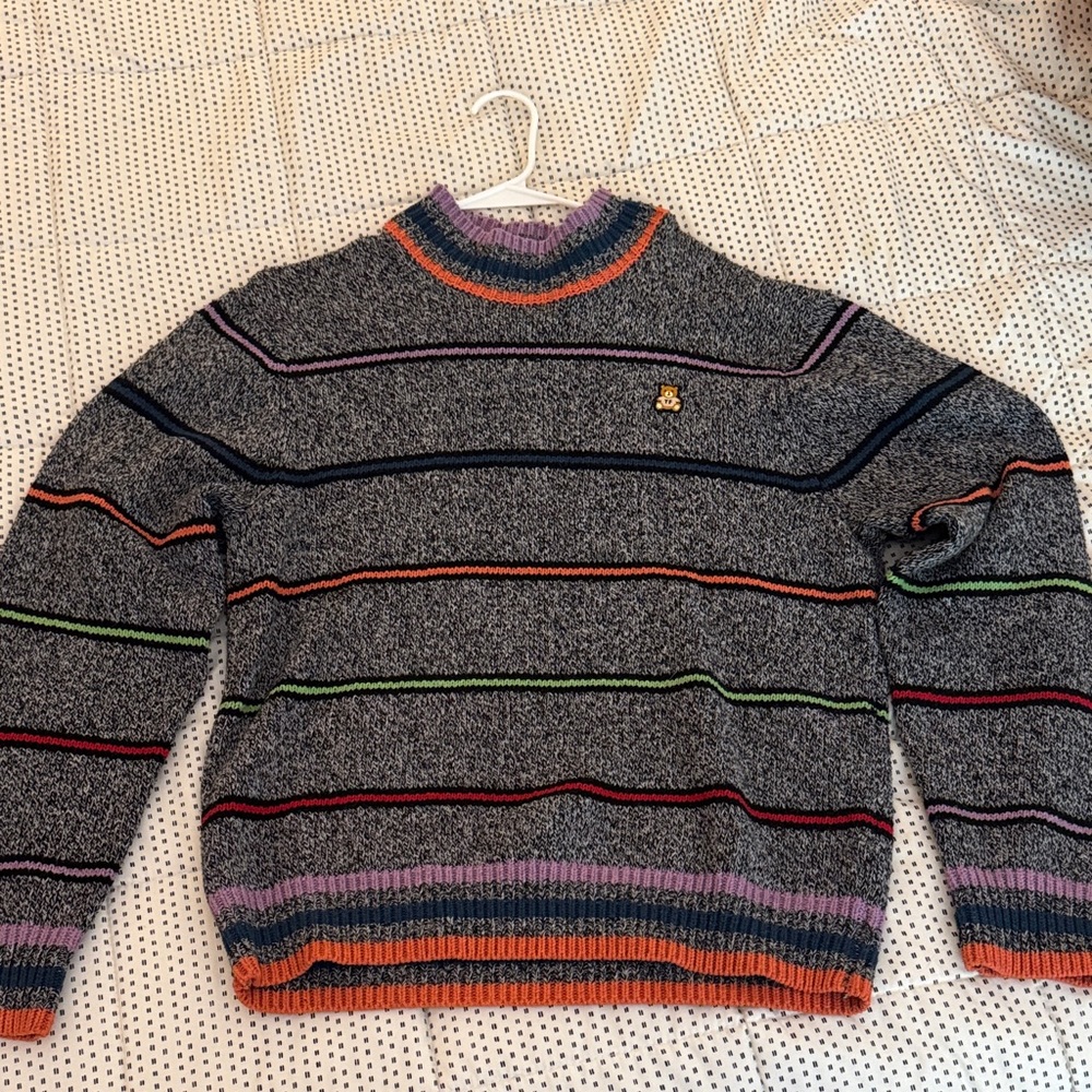 Teddy Fresh Gray Turtleneck Sweater with Multicolor Stripes